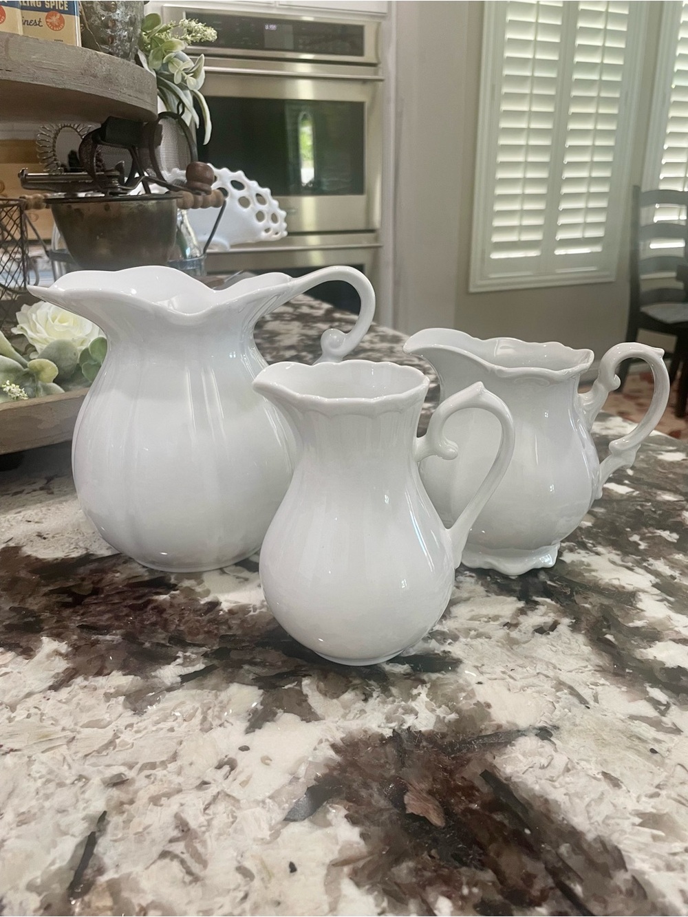 (3) White Decorative Ceramic Pitchers